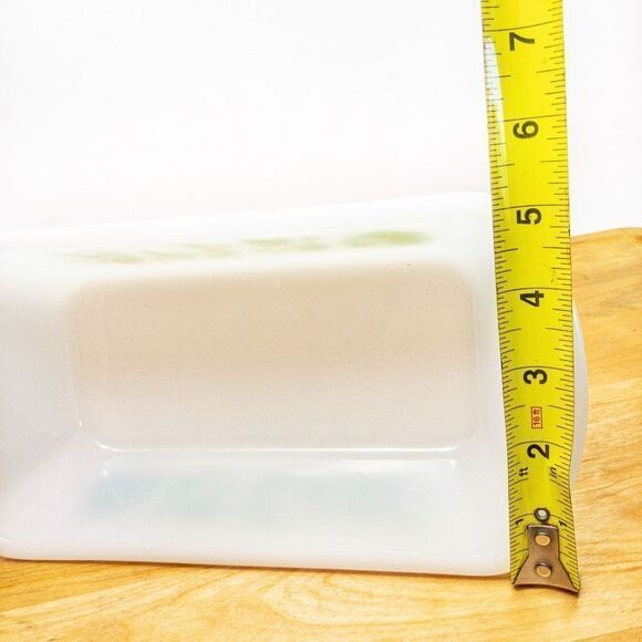 1960’s VTG Glasbake J522 1.5 Quart Milk Glass Loaf Pan Green Herb Pattern - Picture 6 of 9